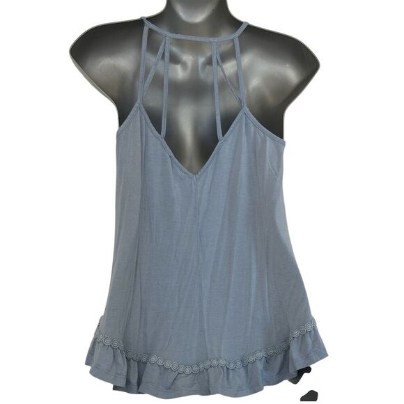 POL Women's Light Blue Ruffle Hem Cami Top Size L Summer Casual NWOT - Picture 3 of 6